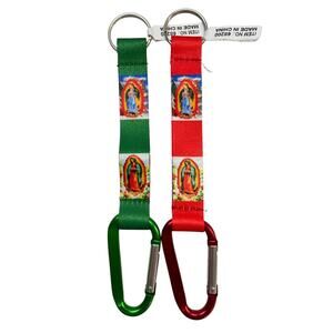 Our Lady of Guadalupe Set of 2 Fabric Carabiner Keyrings Key Chain 8"